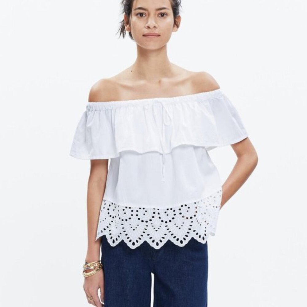 Madewell Eyelet Balcony Off-the-Shoulder Top Size XS